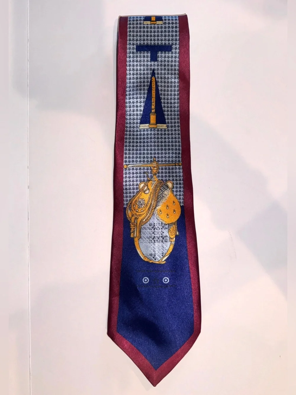 Equestrian Themed Printed Tie in Blue and Burgundy (Claudio Nucci)